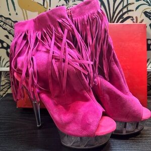 Pleaser DEL1019 PinkFringed Pink Suede Women's Boots